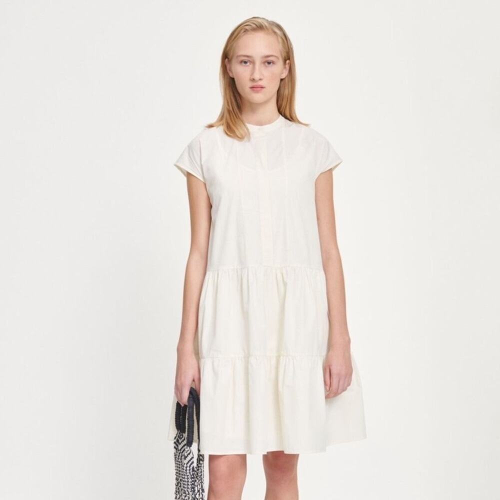 Samsoe Samsoe Margo Antique‎ White Tiered Cap Sleeve A-Line Shirt Dress Small